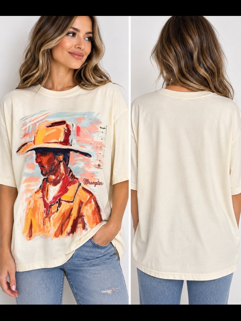 Wrangler Retro Western Cowboy Graphic Tee XL Cream NWT